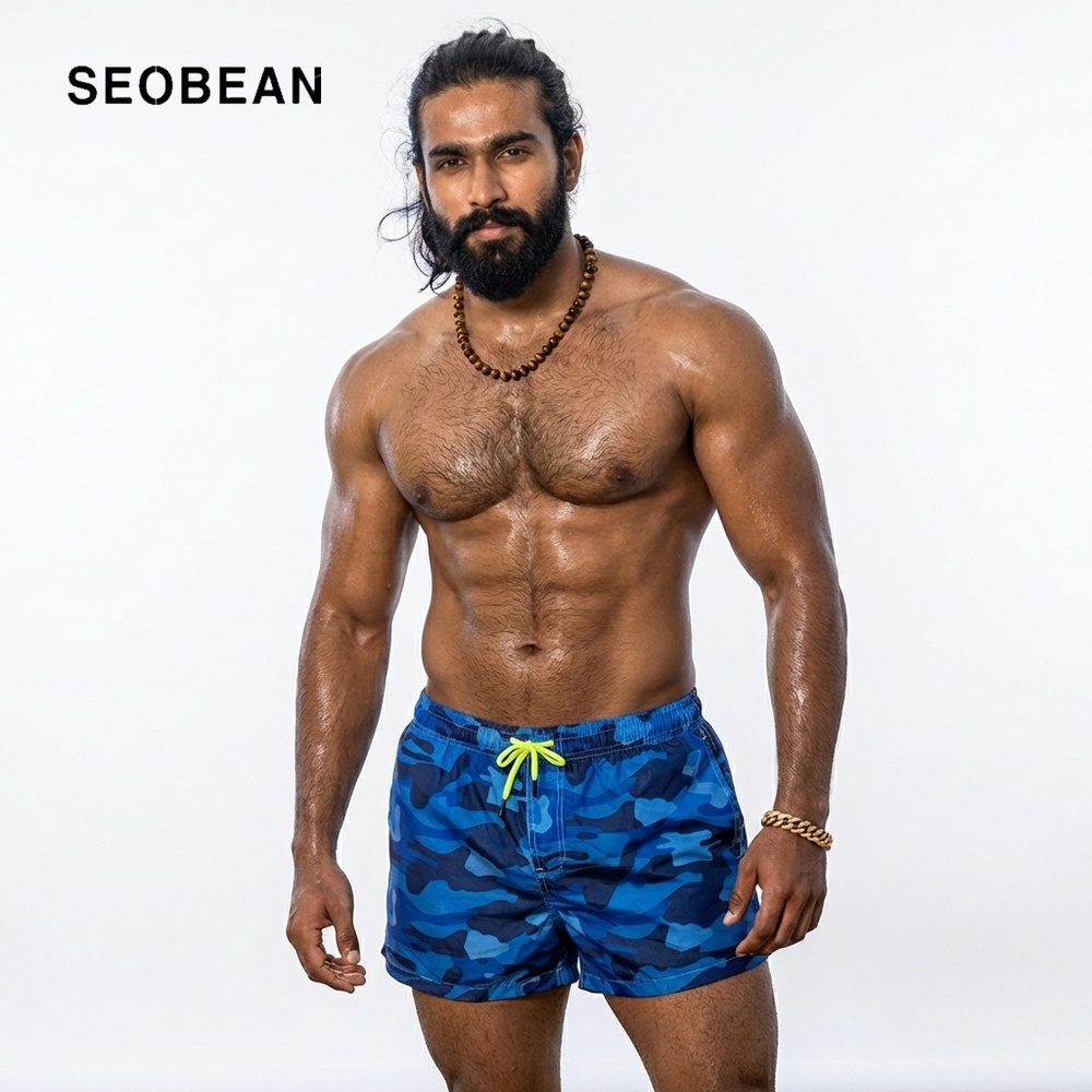 Seobean Men's Blue Camo Board Shorts / Swim Trunks — Size XL